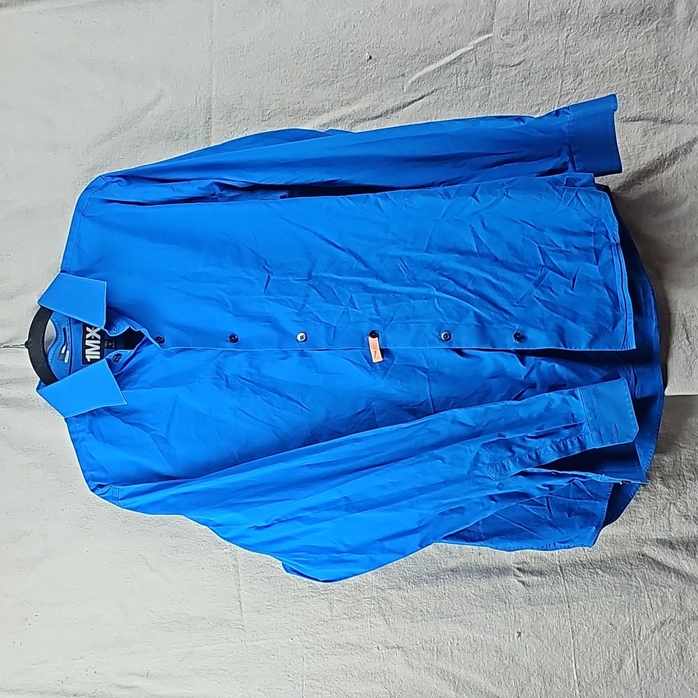 Express Mens Blue Modern Fit Button Up Long Sleeve Dress Shirt